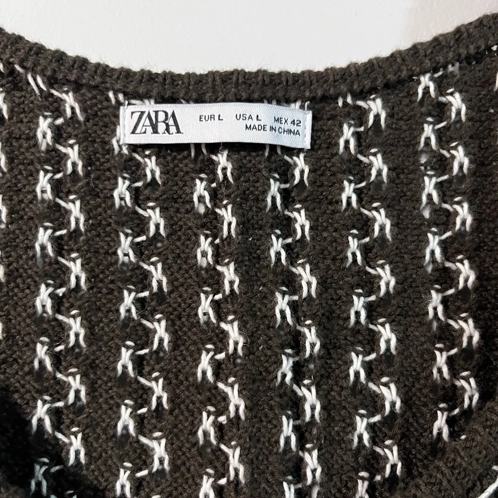Zara Brown and White Zigzag Tank Top - Picture 2 of 3